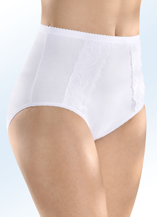 - Viererpack Slips mit elastischen Spitzenbesätzen, in Größe 038 bis 054, in Farbe 2X WEISS, 2X SCHWARZ Ansicht 1