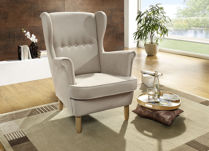 Polstermöbel - Sessel mit Holzfüssen, in Farbe BEIGE Ansicht 1