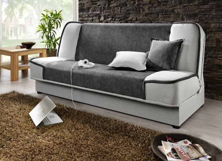 - Schlafsofa mit Bettkasten und Dekokissen, in Farbe ANTHRAZIT-SILBER
