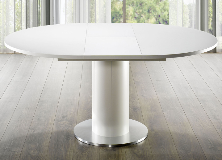 - Aussergewöhnlicher Tisch mit Auszug, in Farbe WEISS-WEISS, in Ausführung Tisch mit Auszug Ansicht 1