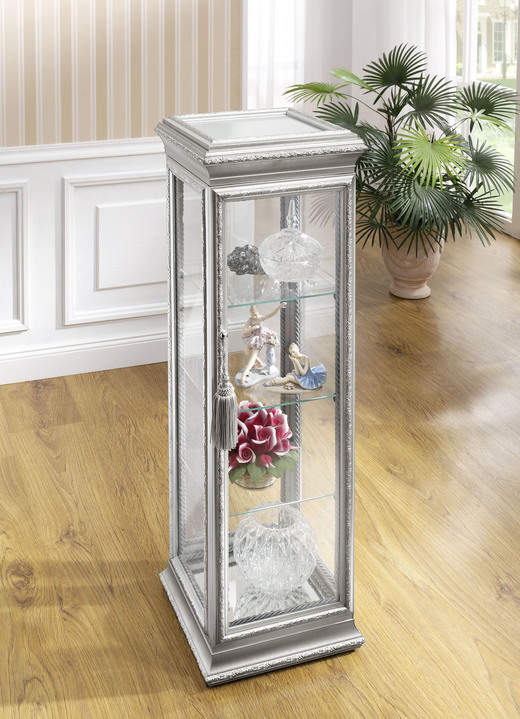 - Vitrine aus Glas und massivem Holz, in Farbe SILBER