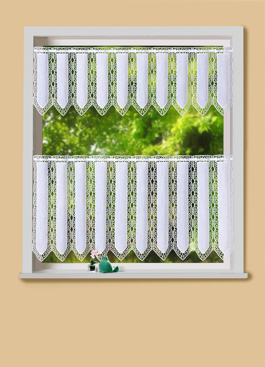 Heimtextilien - Kurzstore mit aufwendig gearbeiteter Macramé- Spitze, in Größe 662  (30x126 cm) bis 888 (90x210 cm), in Farbe WEISS Ansicht 1