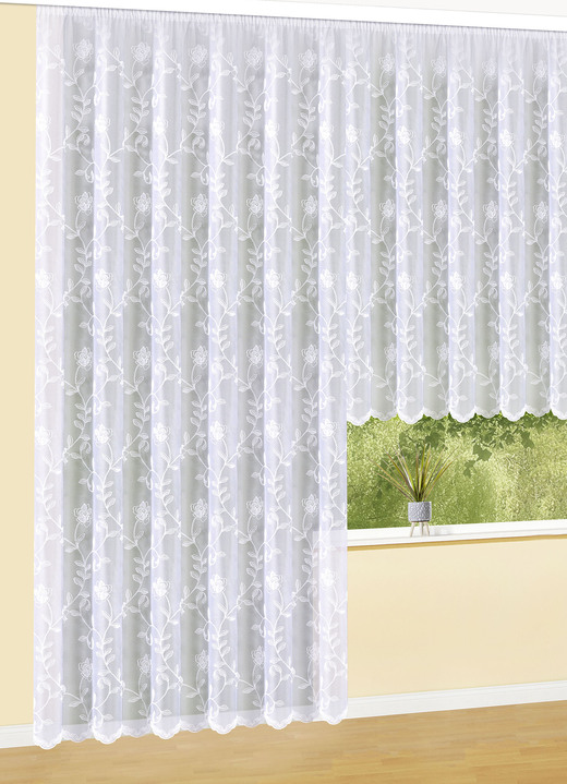 Klassisch - Vorhang Blumenranke mit Universalschienenband, in Größe 136 (H100xB300 cm) bis 283 (H245xB300 cm), in Farbe WEISS Ansicht 1