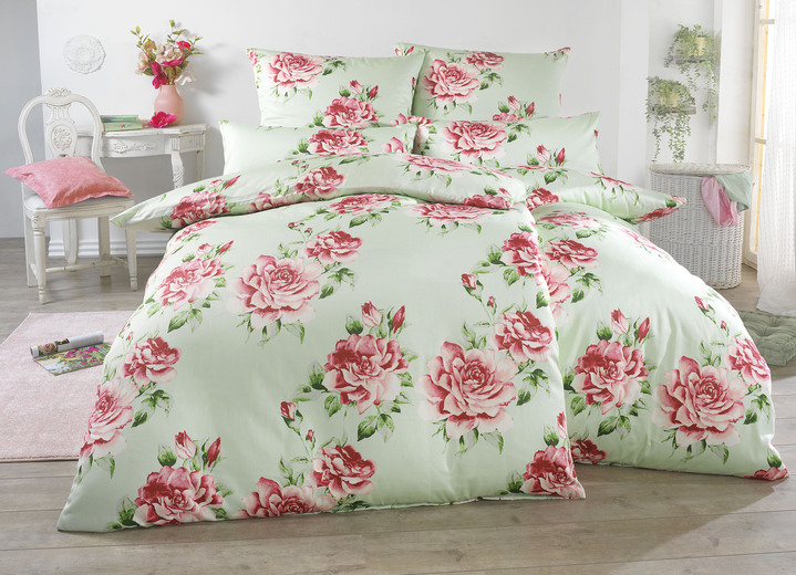 - Bettwäsche-Garnitur aus Satin, in Größe 111 (40/80 cm + 135/200 cm) bis 115 (80/80 cm + 155/220 cm), in Farbe GRÜN