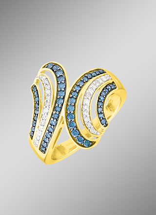 Toller Damenring mit weissen und blauen Diamanten