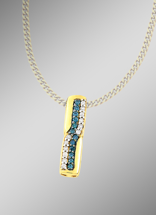 mit Diamanten - Entzückender Anhänger mit weissen und blauen Brillanten, in Farbe