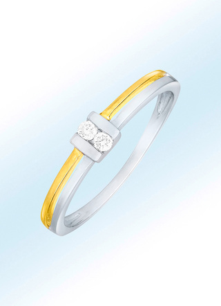 Eleganter Damenring in Bicolor mit 2 Brillanten