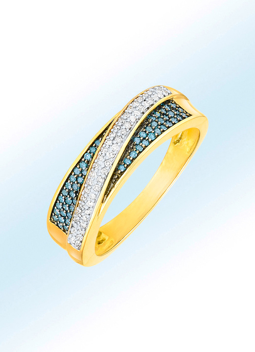 - Moderner Damenring mit 50 weissen und 52 blauen Diamanten, in Größe 160 bis 220, in Farbe