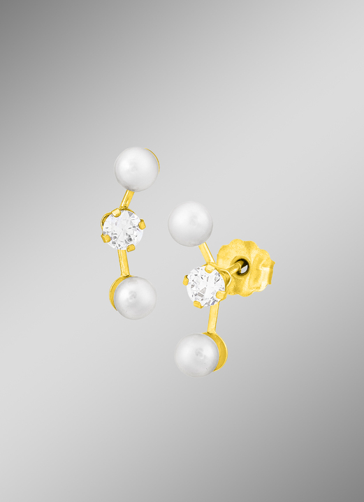 mit Perlen - Reizende Ohrstecker mit Süsswasser-Zuchtperlen, in Farbe  Ansicht 1