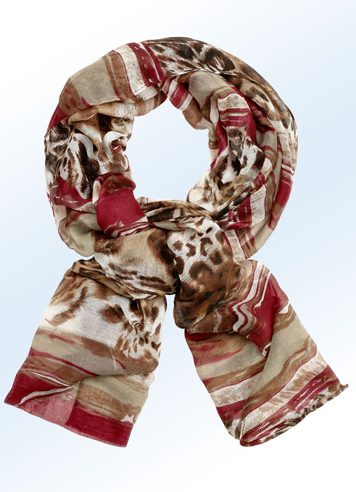 Tücher & Schals - Schal mit Streifen und Raubtierfell-Dessin, in Farbe SAND-BUNT Ansicht 1