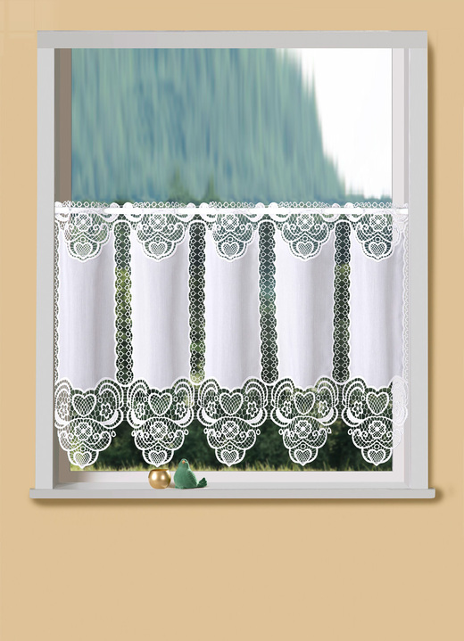 - Kurzvorhang aus Macramé-Spitze, in Größe 786 (H45xB 93 cm) bis 859 (H60xB135 cm), in Farbe WEISS Ansicht 1
