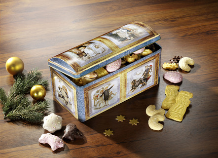 Metall-Gebäck-Truhe mit Weihnachtsgebäck