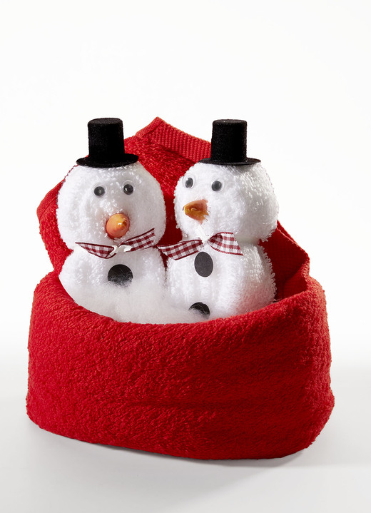 - Frottier-Schneemannpaar aus 100% Baumwolle, in Farbe WEISS-ROT