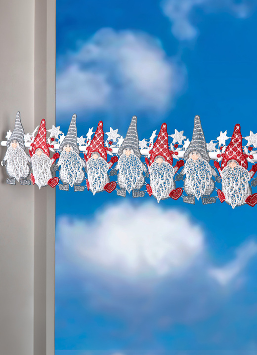 - Stangendekoration aus echter Plauener Spitze, in Größe 628 (H14xB 42 cm) bis 661 (H14xB103 cm), in Farbe WEISS-GRAU-ROT Ansicht 1