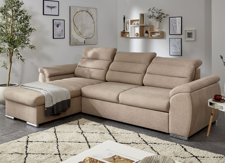 - Polstermöbel mit Bettfunktion und Kopfteilverstellung, in Farbe BEIGE, in Ausführung Polsterecke, 180x288 cm Ansicht 1