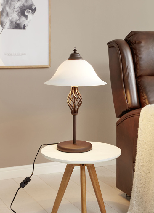 Lampen & Leuchten - Tischlampe aus Metall mit Glasschirm, in Farbe ROST