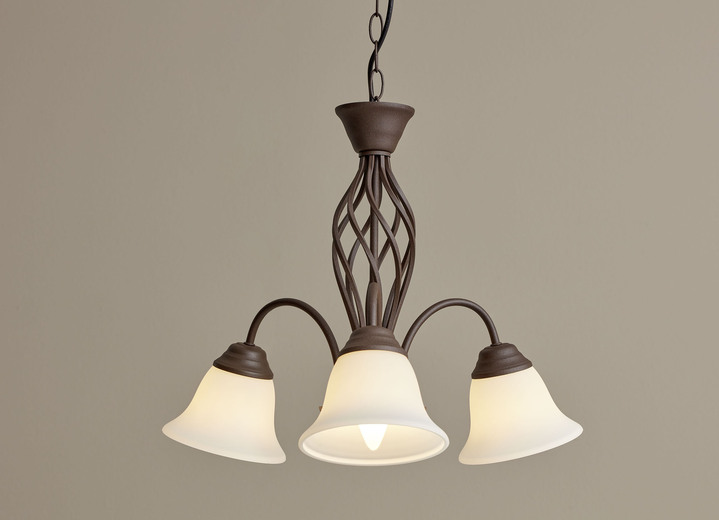 Lampen & Leuchten - Lampenserie aus Metall mit Glasschirmen, in Farbe ROST, in Ausführung Pendelleuchte, 3-flammig Ansicht 1