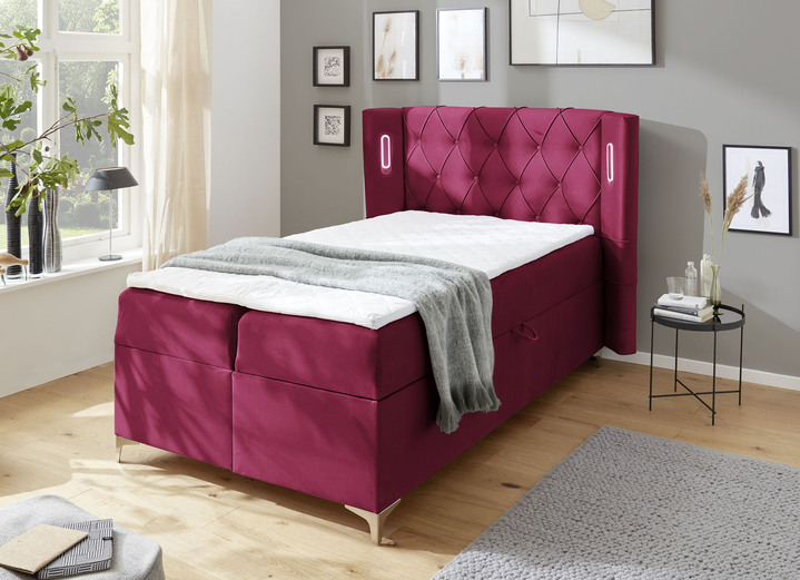 Betten - Boxspringbett mit Topper und 2 Bettkästen, in Farbe ROT Ansicht 1