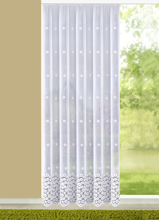- Halbtransparenter Langstore mit Blümchen-Motiv, in Größe 168 (160x450 cm) bis 298 (245x600 cm), in Farbe WEISS Ansicht 1