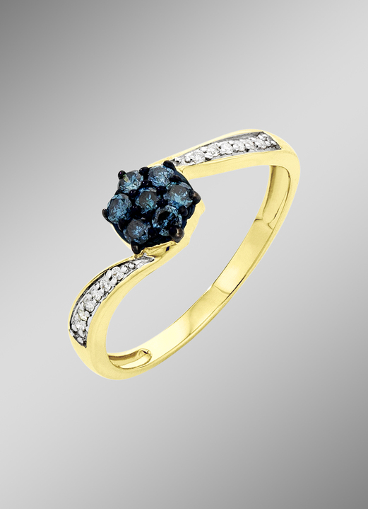mit Diamanten - Exquisiter Damenring mit weissen und blauen Brillanten, in Größe 160 bis 220, in Farbe