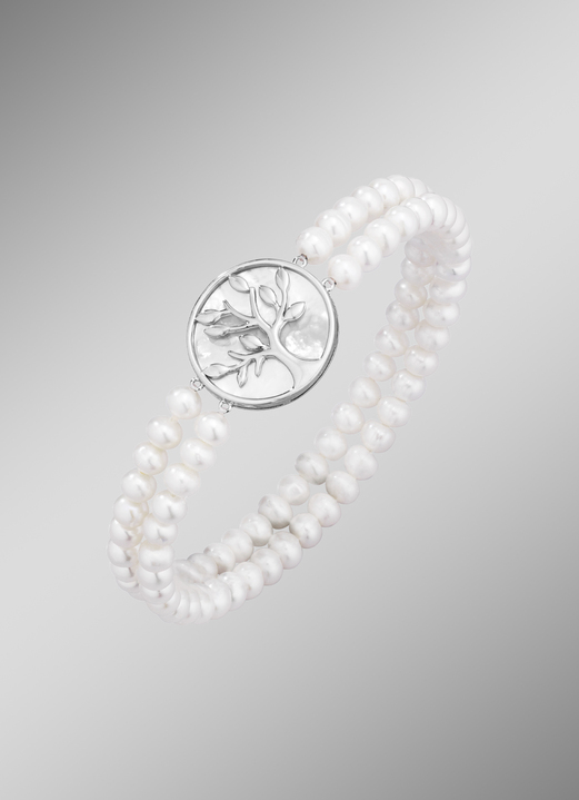 mit Perlen - Elastisches 2-reihiges Armband mit Süsswasser-Zuchtperlen, in Farbe  Ansicht 1