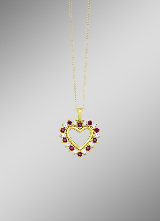 mit Edelsteinen - Romantischer Herz-Anhänger mit Rubin und Diamanten, in Farbe