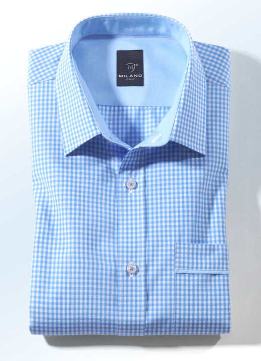 Hemden, Pullover & Shirts - «Milano Italy»- Hemd in Kurz-und Langarm in 4 Farben, in Größe 038 bis 048, in Farbe TÜRKIS-WEISS Ansicht 1