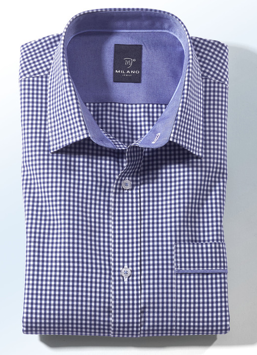 Hemden, Pullover & Shirts - «Milano Italy»- Hemd in Kurz-und Langarm in 4 Farben, in Größe 038 bis 048, in Farbe MARINE-WEISS Ansicht 1