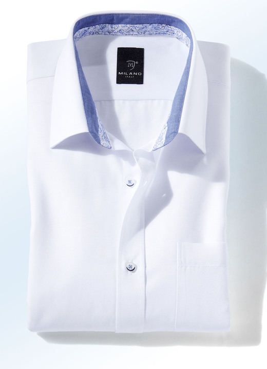 Hemden, Pullover & Shirts - «Milano Italy»-Hemd in Kurz- und Langarm in 4 Farben, in Größe 038 bis 048, in Farbe WEISS Ansicht 1
