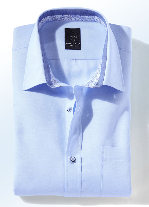 Hemden, Pullover & Shirts - «Milano Italy»-Hemd in Kurz- und Langarm in 4 Farben, in Größe 038 bis 048, in Farbe HELLBLAU Ansicht 1