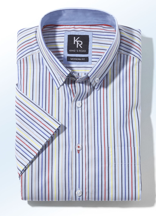 Hemden, Pullover & Shirts - «King's Road»-Hemd in 4 Farben, in Größe 3XL(47/48) bis XXL(45/46), in Farbe HELLBLAU-BUNT GESTREIFT Ansicht 1