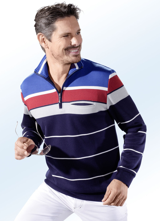 Hemden, Pullover & Shirts - Sweatshirt mit Brusttasche, in Größe 046 bis 062, in Farbe MARINE-ROYALBLAU-ROT