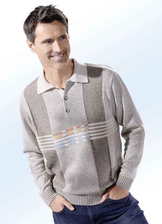 Hemden, Pullover & Shirts - Stilvoller Polopullover Hemden, Pullover & Shirts - Stilvoller Polopullover, in Größe 046 bis 062, in Farbe BEIGE-BRAUN MELIERT