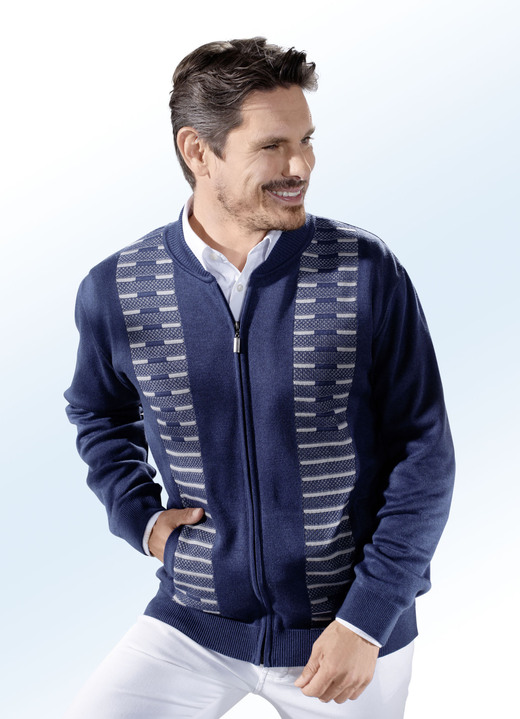 Hemden, Pullover & Shirts - Jacke mit durchgehendem Reißverschluss in 2 Farben Hemden, Pullover & Shirts - Jacke mit durchgehendem Reißverschluss in 2 Farben, in Größe 046 bis 062, in Farbe BLAU MELIERT
