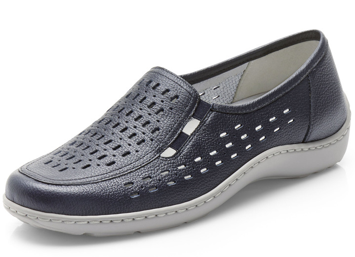 Komfortschuhe - Waldläufer Slipper mit Leder-Massagefussbett, in Größe 3 1/2 bis 8, in Farbe DUNKELBLAU Ansicht 1