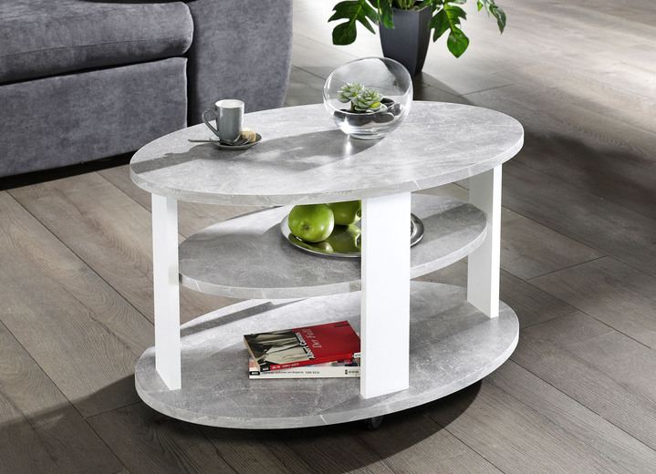 Couchtische - Couchtisch auf Rollen, in Farbe BETON-WEISS Ansicht 1