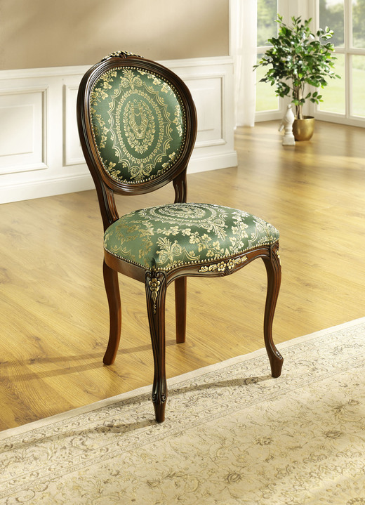Wohnideen - Klassischer Stuhl mit schönen Schnitzereien, in Farbe NUSSBAUM-GRÜN Ansicht 1