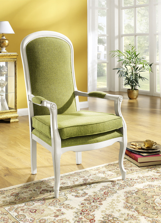 Stilmöbel - Armlehnensessel mit losem Sitzkissen, in Farbe WEISS-HELLGRÜN Ansicht 1