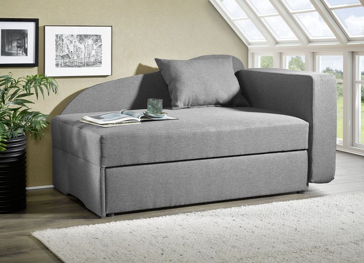 - Schlafsofa mit Bonnellfederung, in Farbe GRAU, in Ausführung Armlehne rechts Ansicht 1