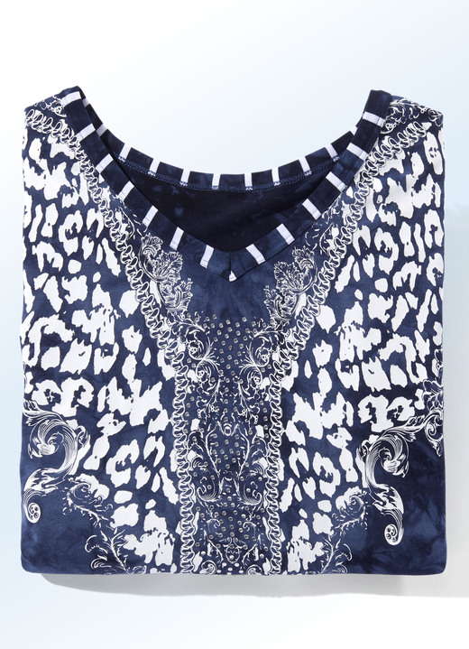 Longshirts - Longshirt mit V-Ausschnitt in 2 Farben, in Größe 036 bis 052, in Farbe MARINE BATIK Ansicht 1
