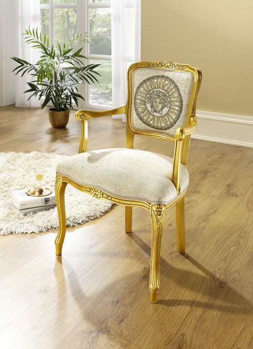- Armlehnenstuhl mit Federkernpolsterung, in Farbe GOLD-BEIGE