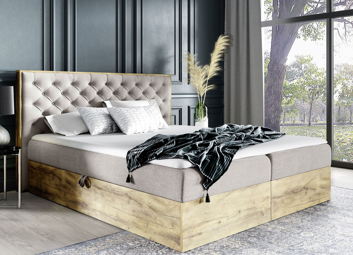 Inspirationen - Boxspringbett mit Bettkasten und Topper, in Farbe CREME Ansicht 1