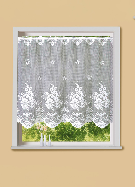 Landhaus & Küche - Lichtdurchlässiger Kleinfenster-Vorhang mit Stangendurchzug, in Größe 661 (H30xB105 cm) bis 964 (H90xB150 cm), in Farbe WEISS Ansicht 1