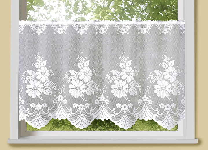 Landhaus & Küche - Lichtdurchlässiger Kleinfenster-Vorhang mit Stangendurchzug, in Größe 661 (H30xB105 cm) bis 964 (H90xB150 cm), in Farbe WEISS