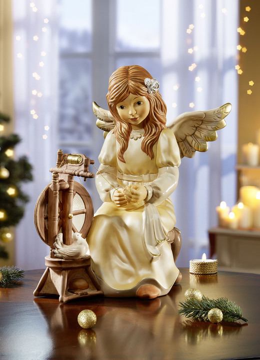 - Goebel Engel mit Spinnrad von Hand gefertigt und bemalt, in Farbe CHAMPAGNER Ansicht 1