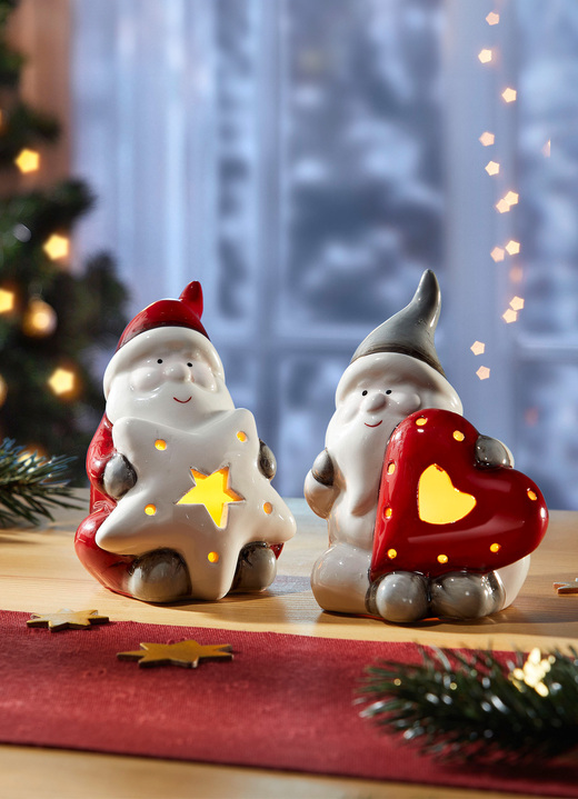 - Beleuchteter Weihnachtsmann im 2er-Set, in Farbe ROT-GRAU