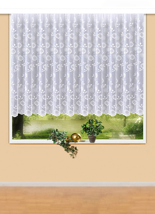 Modern - Blumenfenster-Vorhang mit Universalschienenband, in Größe 140 (H125xB300 cm) bis 186 (H175xB600 cm), in Farbe WEISS Ansicht 1