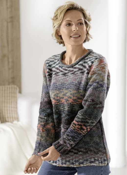 - Pullover aus hochwertigem Melangegarn, in Größe 036 bis 052, in Farbe TERRA-BEERE-MULTICOLOR Ansicht 1