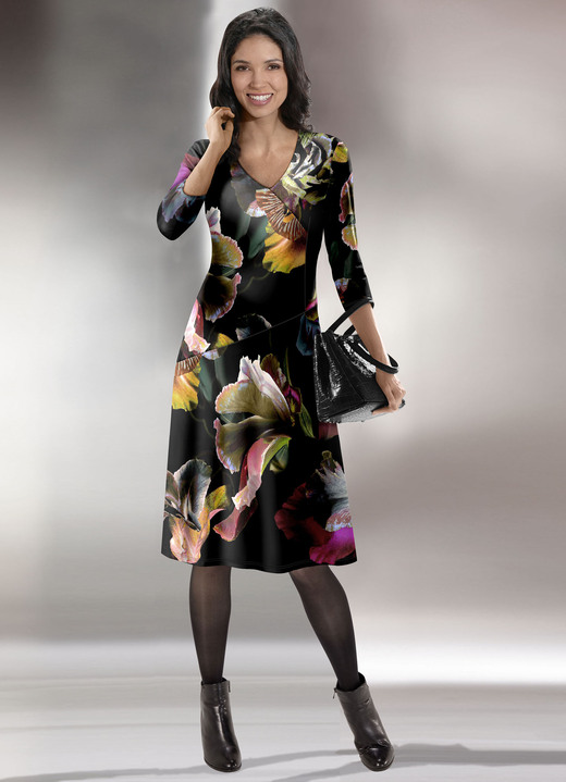 - Kleid mit V-Ausschnitt, in Größe 036 bis 552, in Farbe SCHWARZ-BUNT