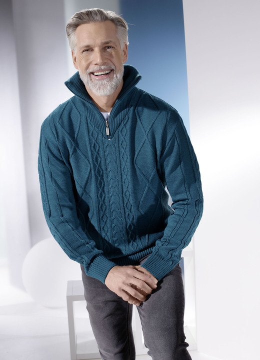Hemden, Pullover & Shirts - Troyer mit kurzem Reissverschluss in 3 Farben, in Größe L (52/54) bis XXL (60/62), in Farbe PETROL Ansicht 1